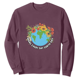 Earth Day Sweatshirt Make Everyday Green Planet TS02 Maroon Printyourwear