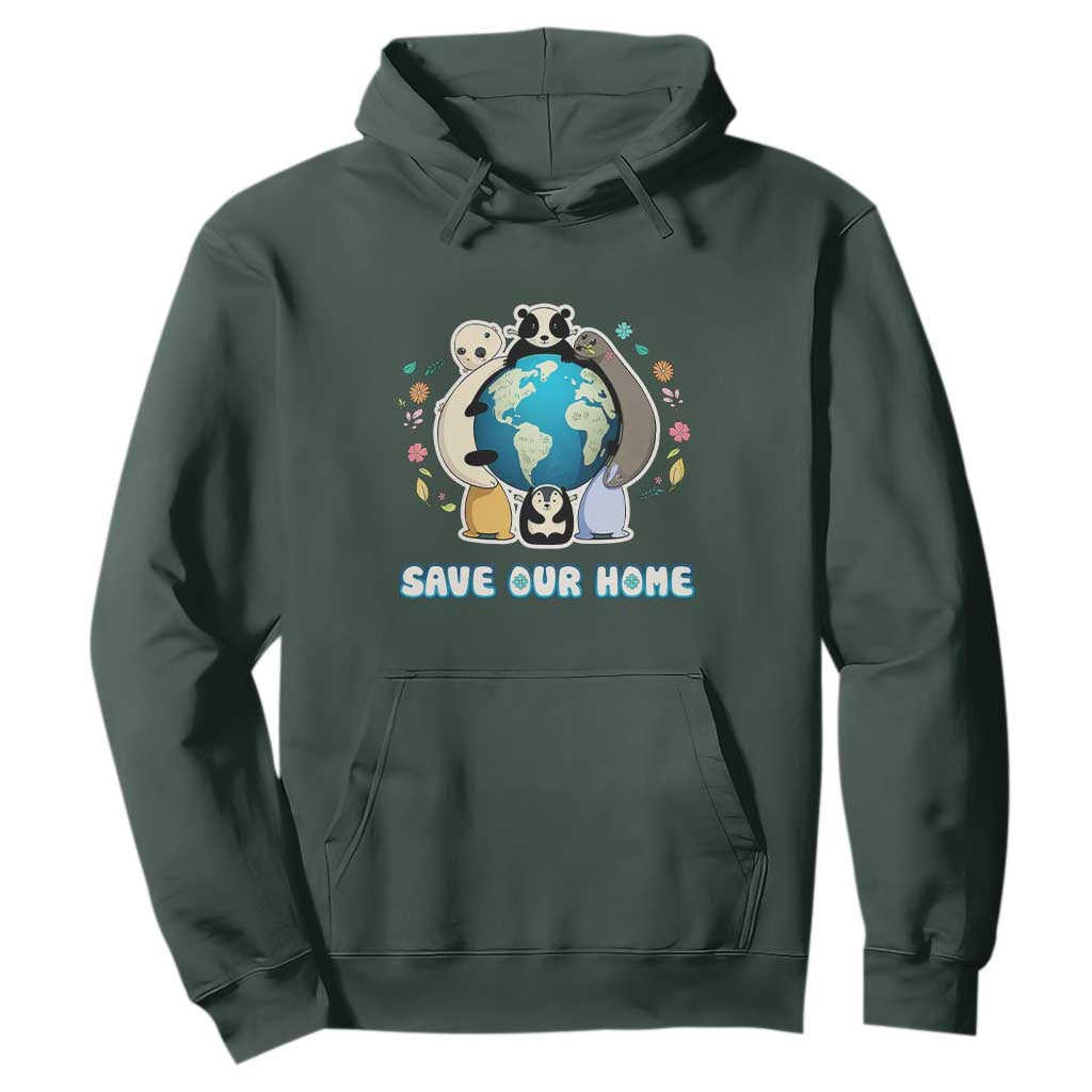Earth Day Hoodie Wildlife Save Our Home Animals TS02 Dark Forest Green Printyourwear