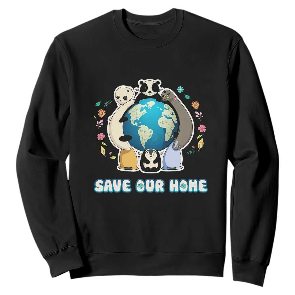Earth Day Sweatshirt Wildlife Save Our Home Animals TS02 Black Printyourwear