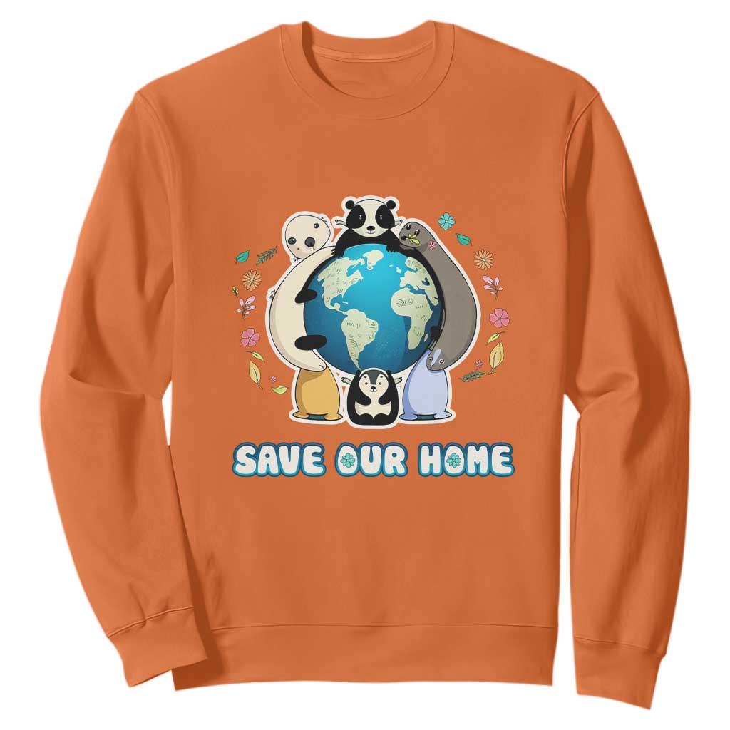 Earth Day Sweatshirt Wildlife Save Our Home Animals TS02 Orange Printyourwear