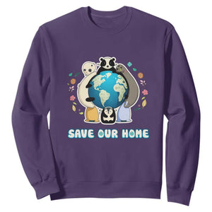 Earth Day Sweatshirt Wildlife Save Our Home Animals TS02 Purple Printyourwear