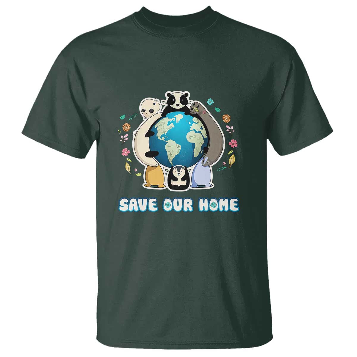 Earth Day T Shirt Wildlife Save Our Home Animals TS02 Dark Forest Green Printyourwear