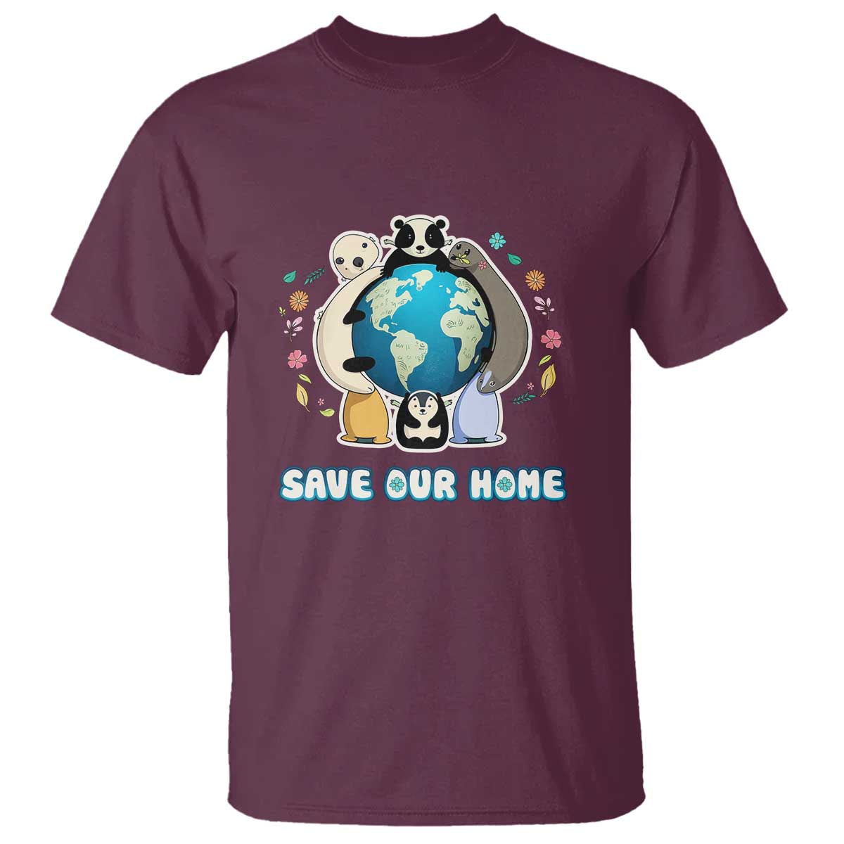 Earth Day T Shirt Wildlife Save Our Home Animals TS02 Maroon Printyourwear