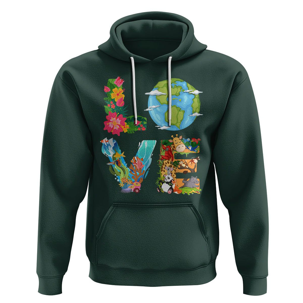 Love Earth Hoodie Mother Go Planet Ocean Wildlife Protection TS02 Dark Forest Green Printyourwear