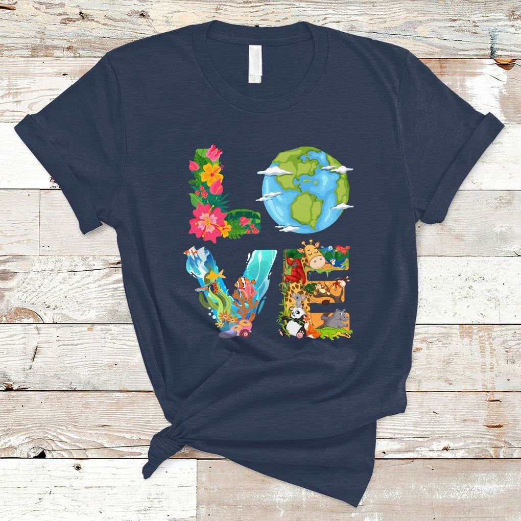Love Earth T Shirt Mother Go Planet Ocean Wildlife Protection TS02 Navy Printyourwear
