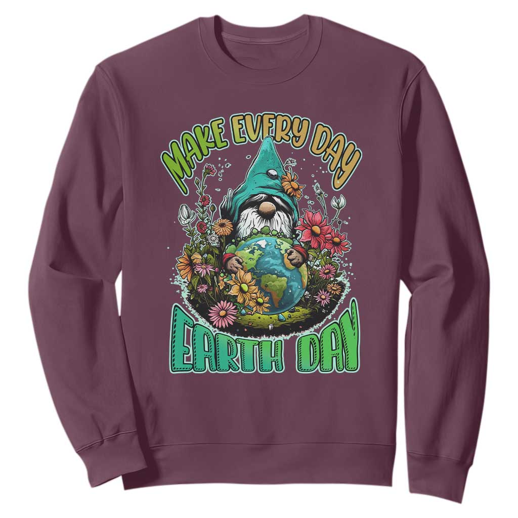 Gnome Earth Day Sweatshirt Make Everyday Earth Day Green Planet TS02 Maroon Printyourwear