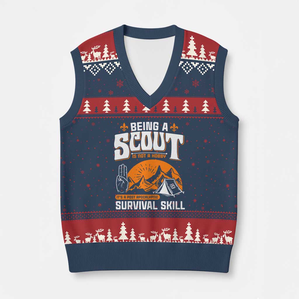 Funny Scout V-Neck Knit Sweater Vest Being A Scout Is Not A Hobby Survival Skill Adventure TS02 Navy Red Print Your Wear