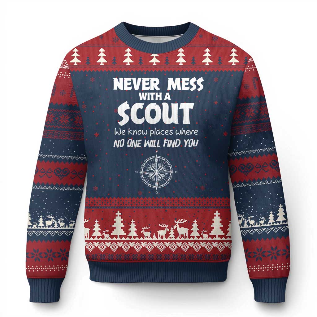 Funny Scout Ugly Christmas Sweater Never Mess With A Scout Compass TS02 Navy Red Print Your Wear