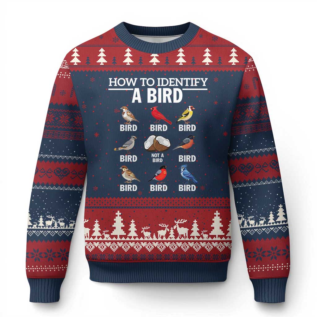 Funny Bird Watching Ugly Christmas Sweater How To Identify A Bird TS02 Navy Red Print Your Wear