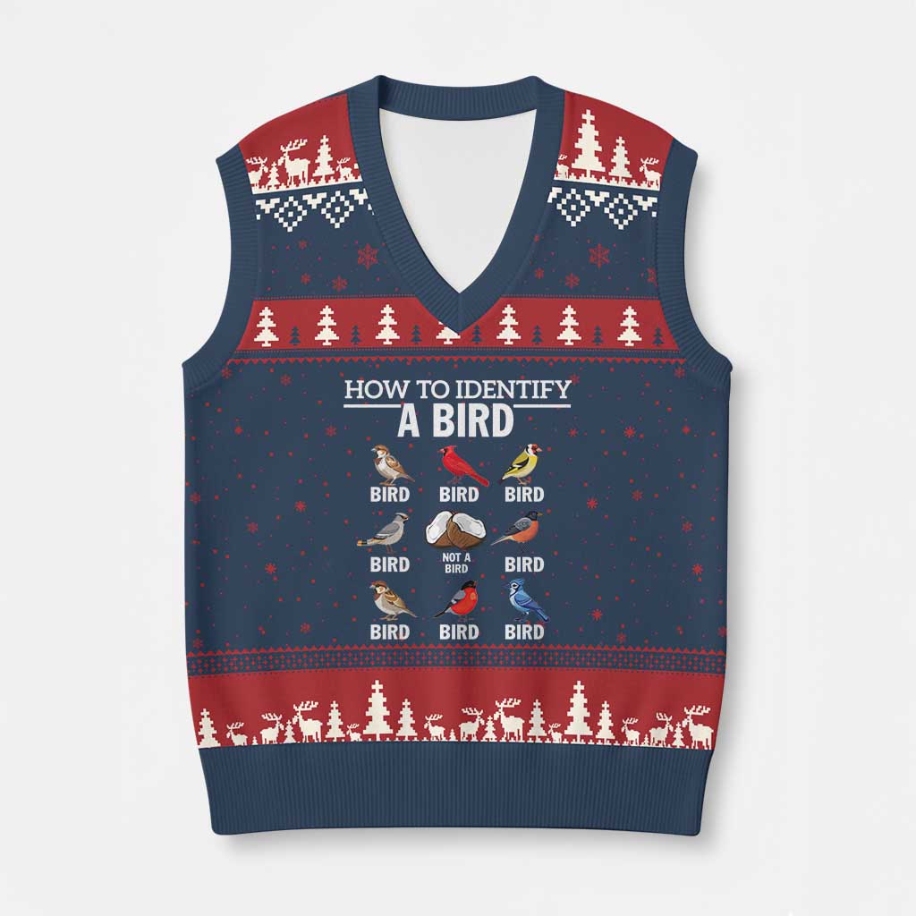Funny Bird Watching V-Neck Knit Sweater Vest How To Identify A Bird TS02 Navy Red Print Your Wear