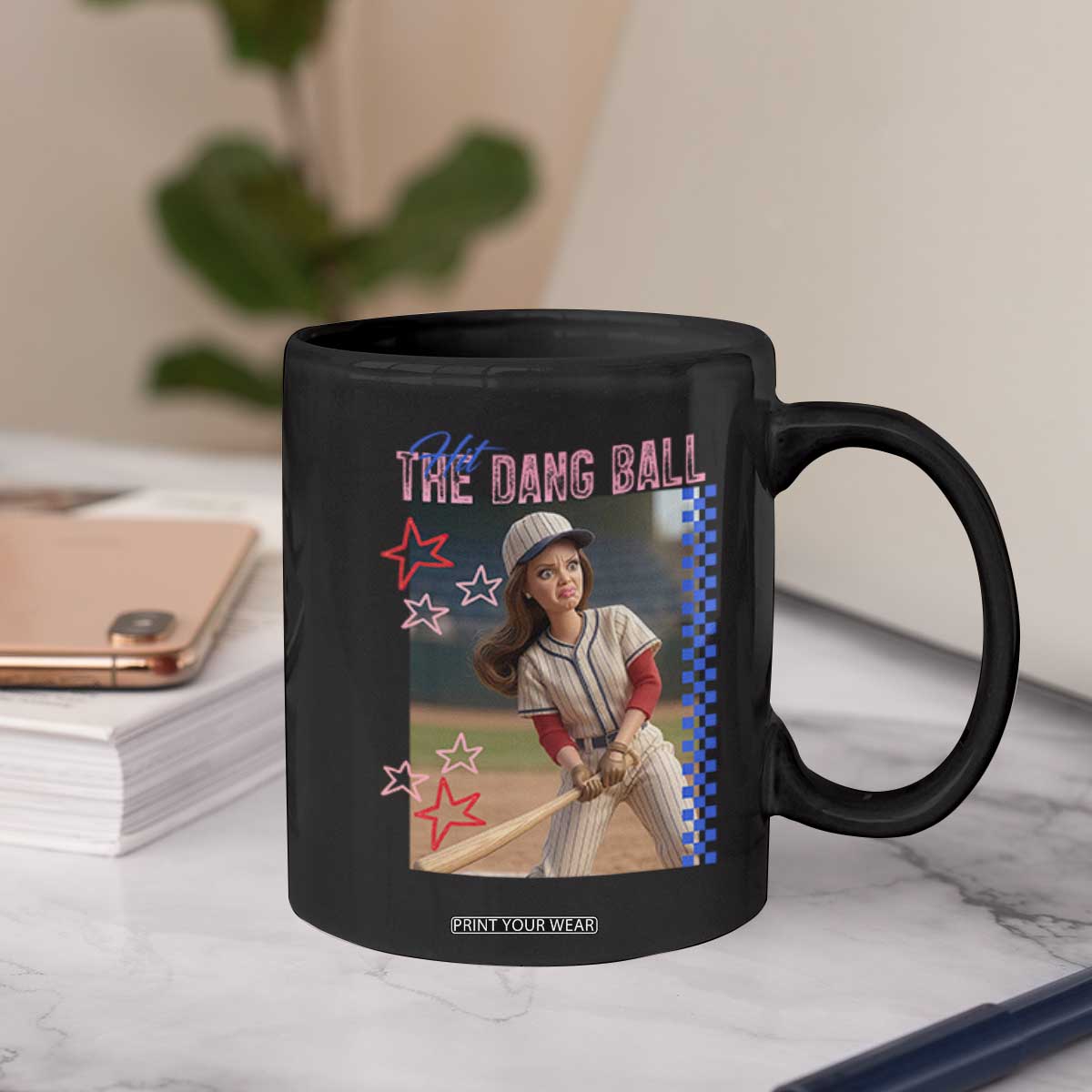 Hit The Dang Ball Funny Doll Baseball Graphic Coffee Mug Sassy Sports Fan Gift TS02 Print Your Wear