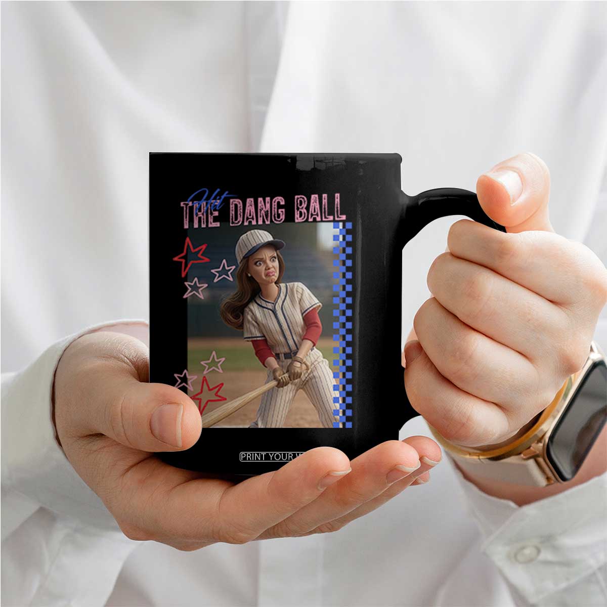 Hit The Dang Ball Funny Doll Baseball Graphic Coffee Mug Sassy Sports Fan Gift TS02 Print Your Wear