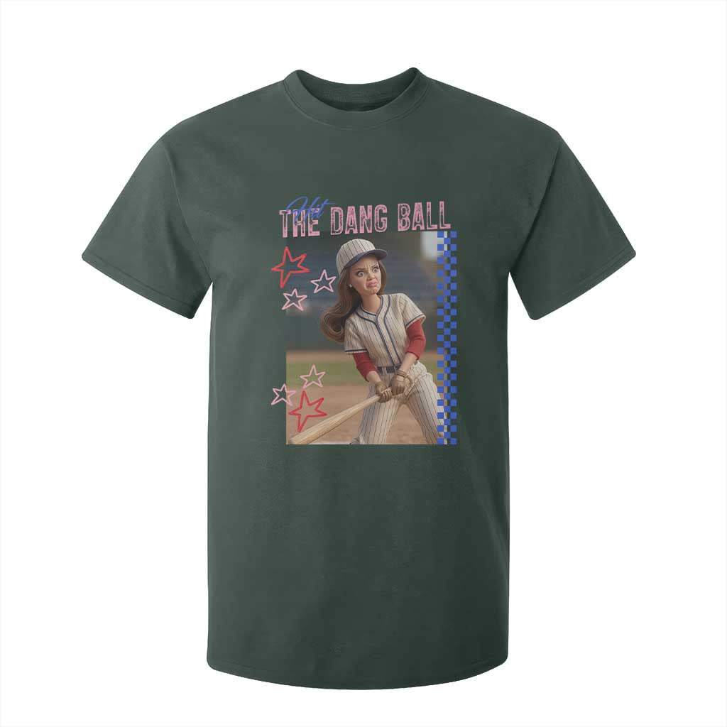 Hit The Dang Ball Funny Doll Baseball Graphic T Shirt For Kid Sassy Sports Fan Gift TS02 Dark Forest Green Print Your Wear