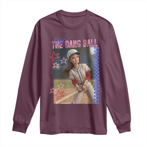 Hit The Dang Ball Funny Doll Baseball Graphic Long Sleeve Shirt Sassy Sports Fan Gift TS02 Maroon Print Your Wear