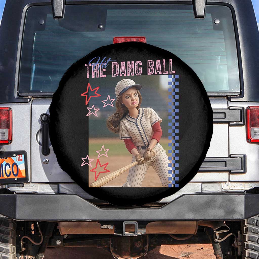 Hit The Dang Ball Funny Doll Baseball Graphic Spare Tire Cover Sassy Sports Fan Gift TS02 No hole Black Print Your Wear