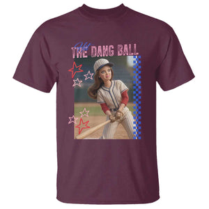 Hit The Dang Ball Funny Doll Baseball Graphic T Shirt Sassy Sports Fan Gift TS02 Maroon Print Your Wear