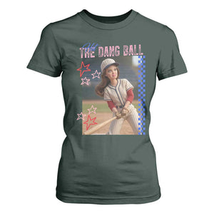 Hit The Dang Ball Funny Doll Baseball Graphic T Shirt For Women Sassy Sports Fan Gift TS02 Dark Forest Green Print Your Wear
