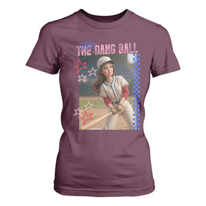 Hit The Dang Ball Funny Doll Baseball Graphic T Shirt For Women Sassy Sports Fan Gift TS02 Maroon Print Your Wear