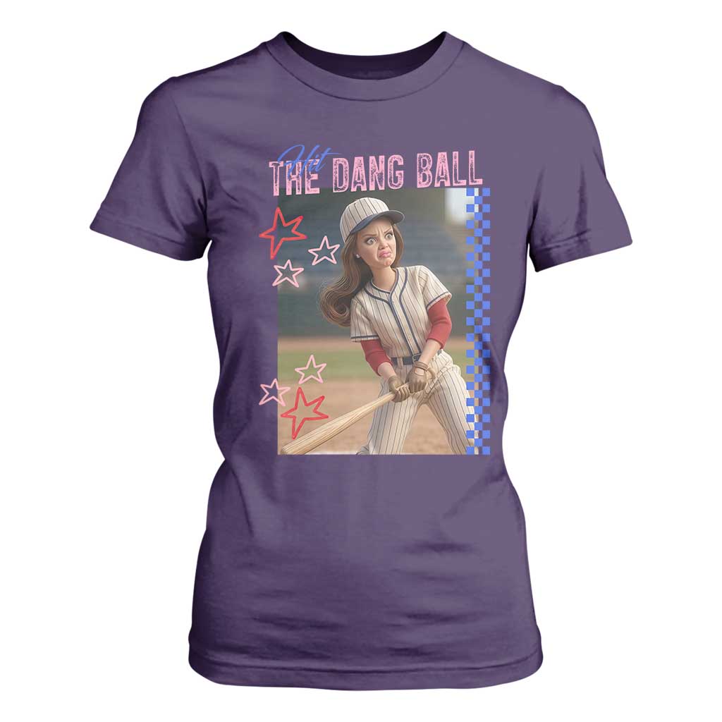 Hit The Dang Ball Funny Doll Baseball Graphic T Shirt For Women Sassy Sports Fan Gift TS02 Purple Print Your Wear