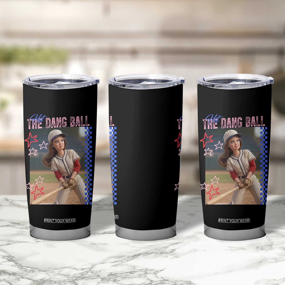 Hit The Dang Ball Funny Doll Baseball Graphic Tumbler Cup Sassy Sports Fan Gift TS02 Print Your Wear