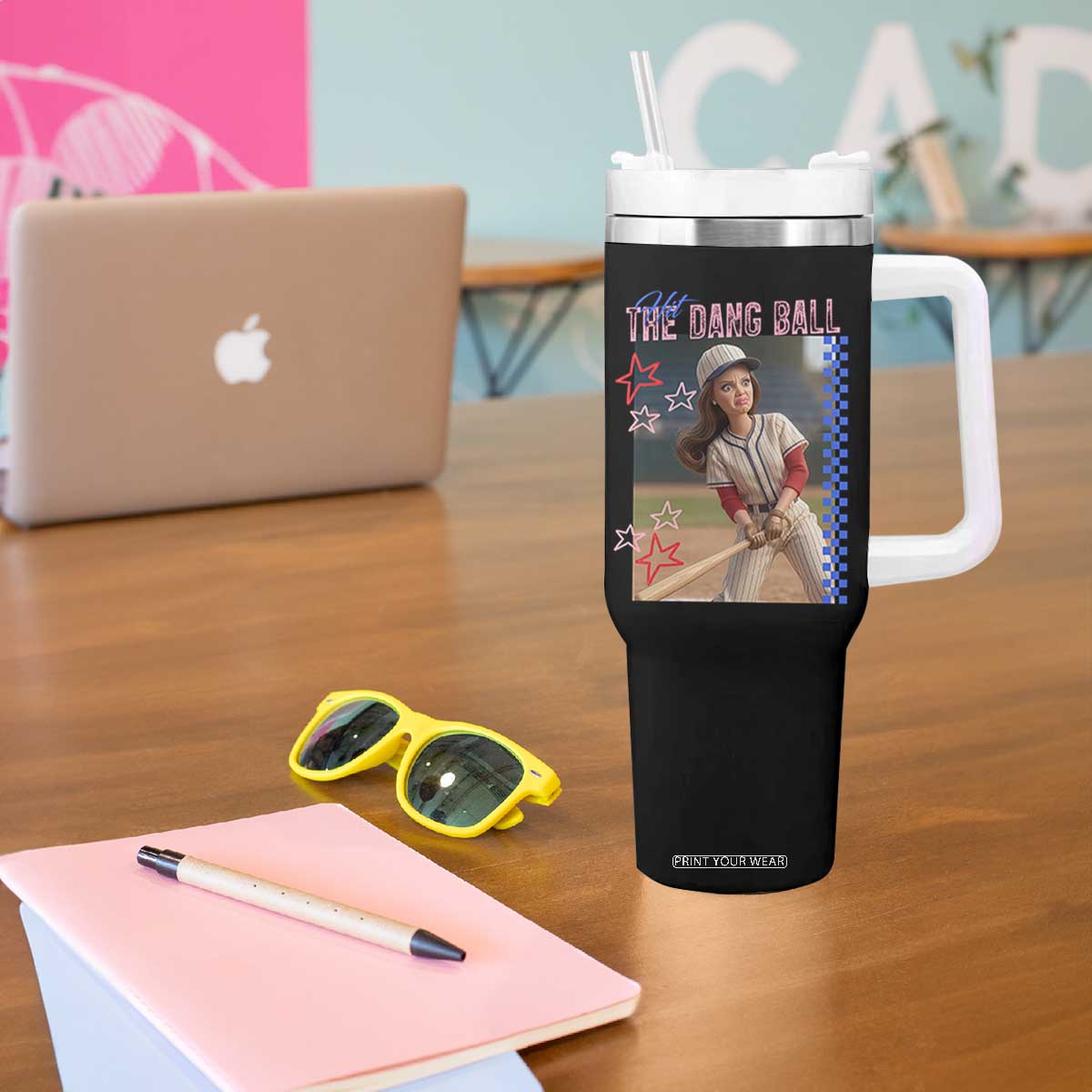 Hit The Dang Ball Funny Doll Baseball Graphic Tumbler With Handle Sassy Sports Fan Gift TS02 Print Your Wear