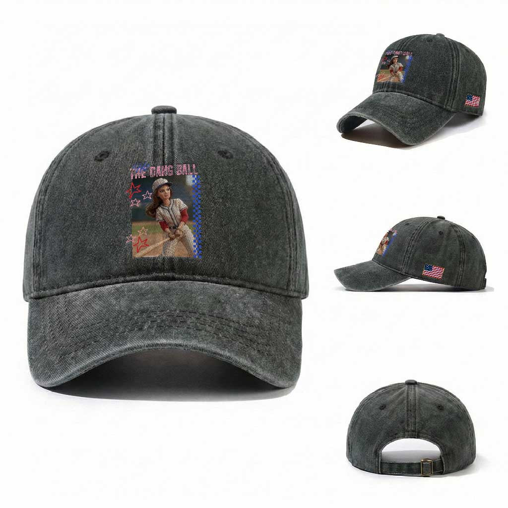 Hit The Dang Ball Funny Doll Baseball Graphic Washed Cotton Baseball Cap Sassy Sports Fan Gift TS02 Washed Cap Universal Fit Dark Green Print Your Wear