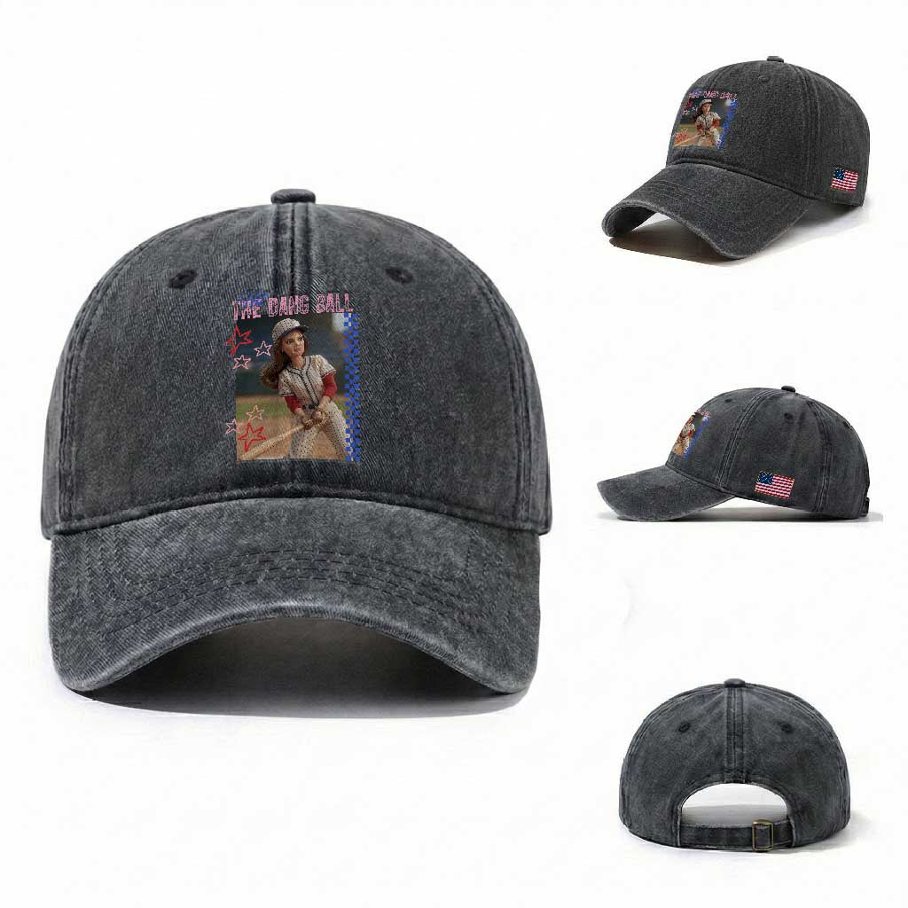 Hit The Dang Ball Funny Doll Baseball Graphic Washed Cotton Baseball Cap Sassy Sports Fan Gift TS02 Washed Cap Universal Fit Dark Gray Print Your Wear