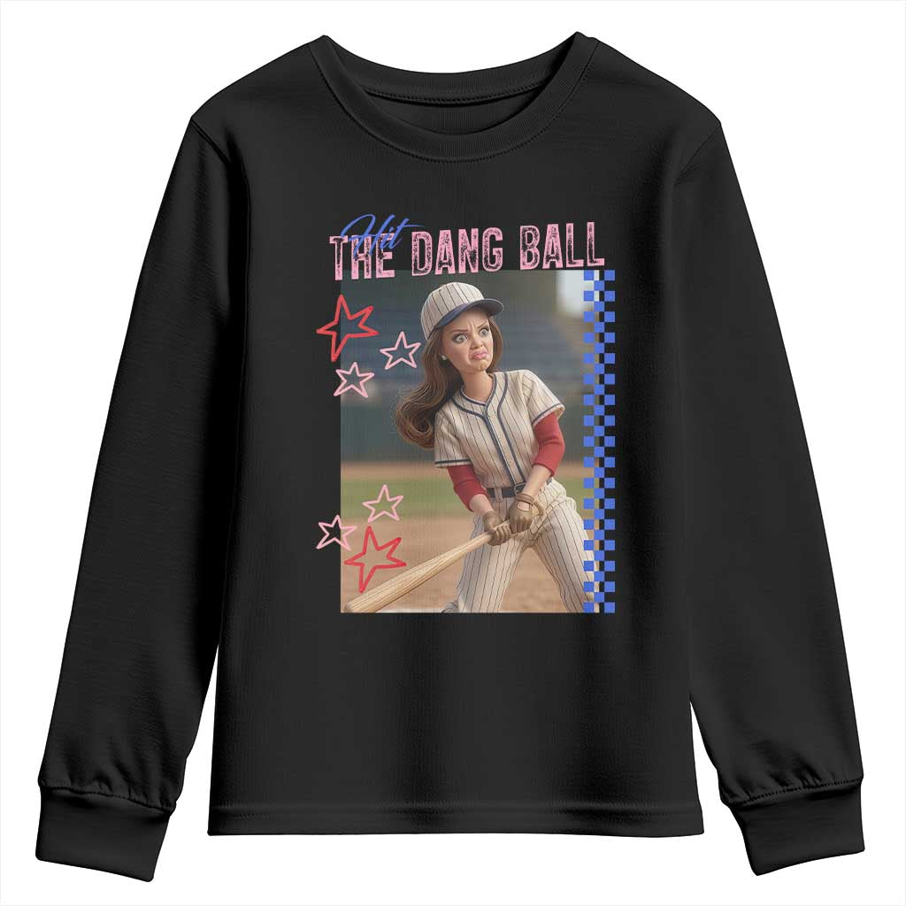 Hit The Dang Ball Funny Doll Baseball Graphic Youth Sweatshirt Sassy Sports Fan Gift TS02 Black Print Your Wear