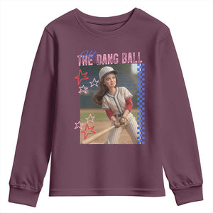 Hit The Dang Ball Funny Doll Baseball Graphic Youth Sweatshirt Sassy Sports Fan Gift TS02 Maroon Print Your Wear