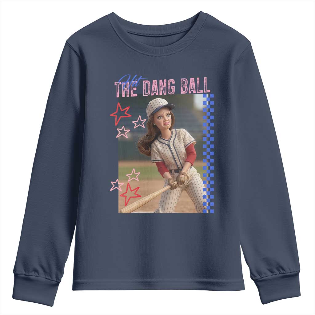 Hit The Dang Ball Funny Doll Baseball Graphic Youth Sweatshirt Sassy Sports Fan Gift TS02 Navy Print Your Wear
