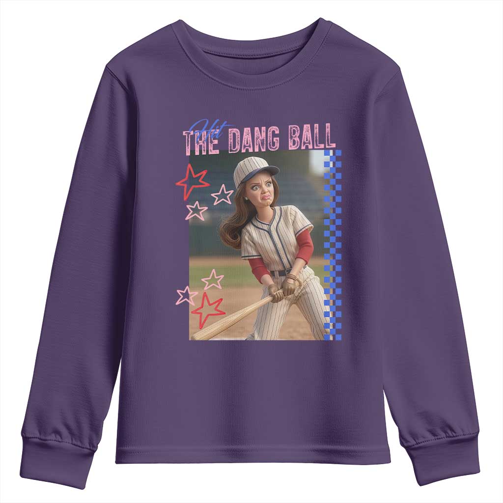 Hit The Dang Ball Funny Doll Baseball Graphic Youth Sweatshirt Sassy Sports Fan Gift TS02 Purple Print Your Wear