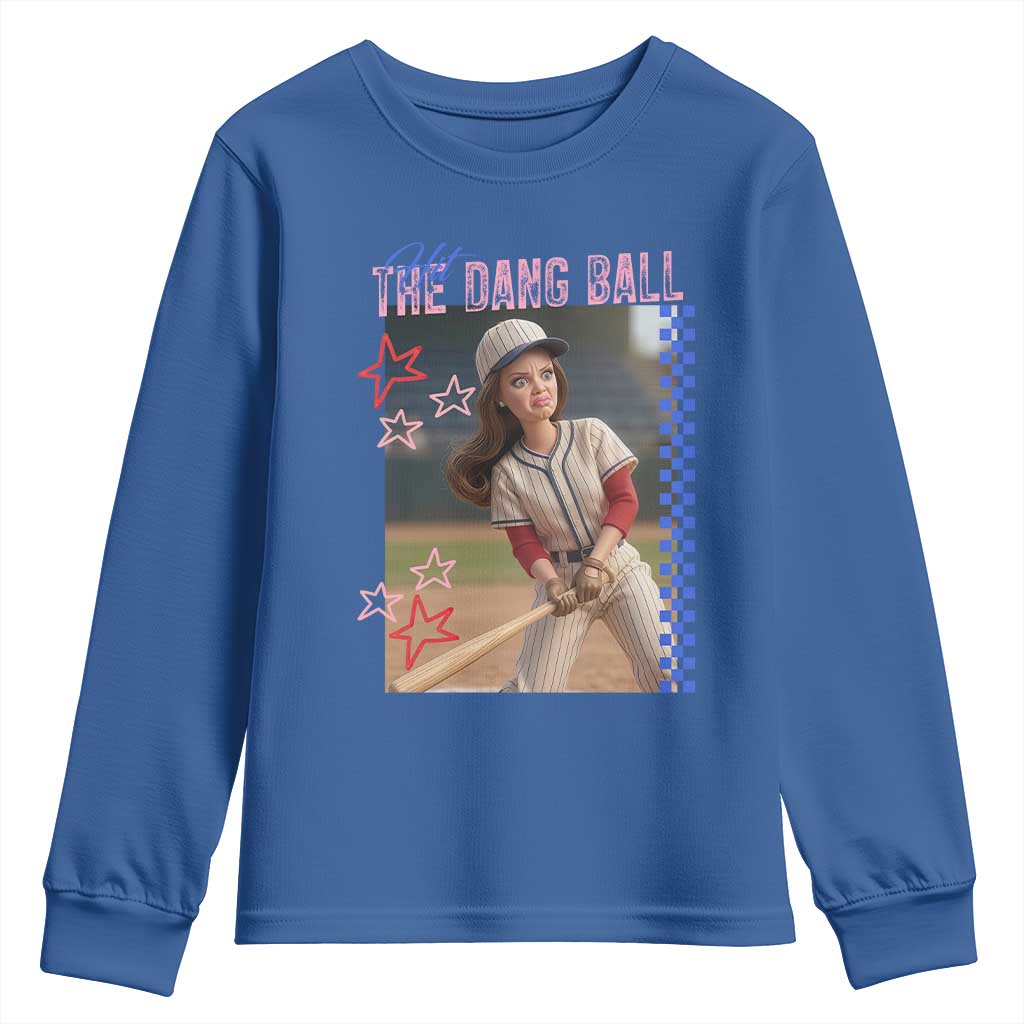 Hit The Dang Ball Funny Doll Baseball Graphic Youth Sweatshirt Sassy Sports Fan Gift TS02 Royal Blue Print Your Wear