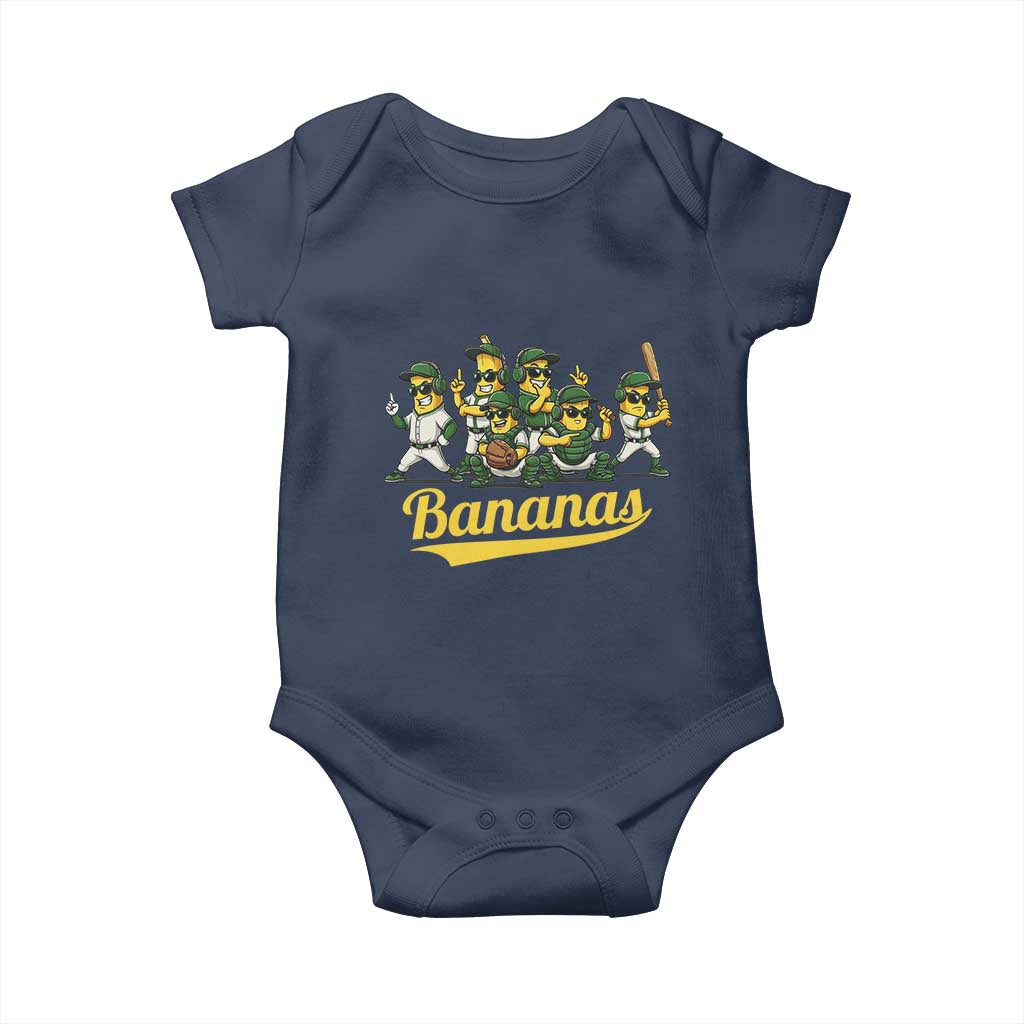 Cool Bananas Squad Playing Baseball Graphic Baby Onesie for Sports Fans Entertainment TS02 Navy Print Your Wear