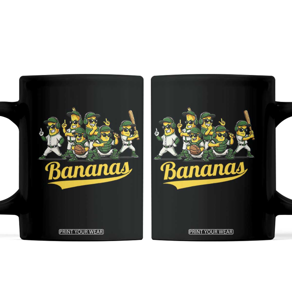 Cool Bananas Squad Playing Baseball Graphic Coffee Mug for Sports Fans Entertainment TS02 Black Print Your Wear