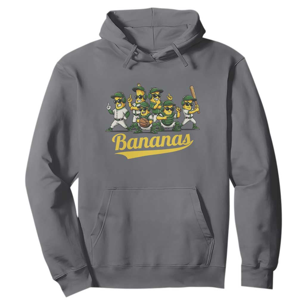 Cool Bananas Squad Playing Baseball Graphic Hoodie for Sports Fans Entertainment TS02 Charcoal Print Your Wear