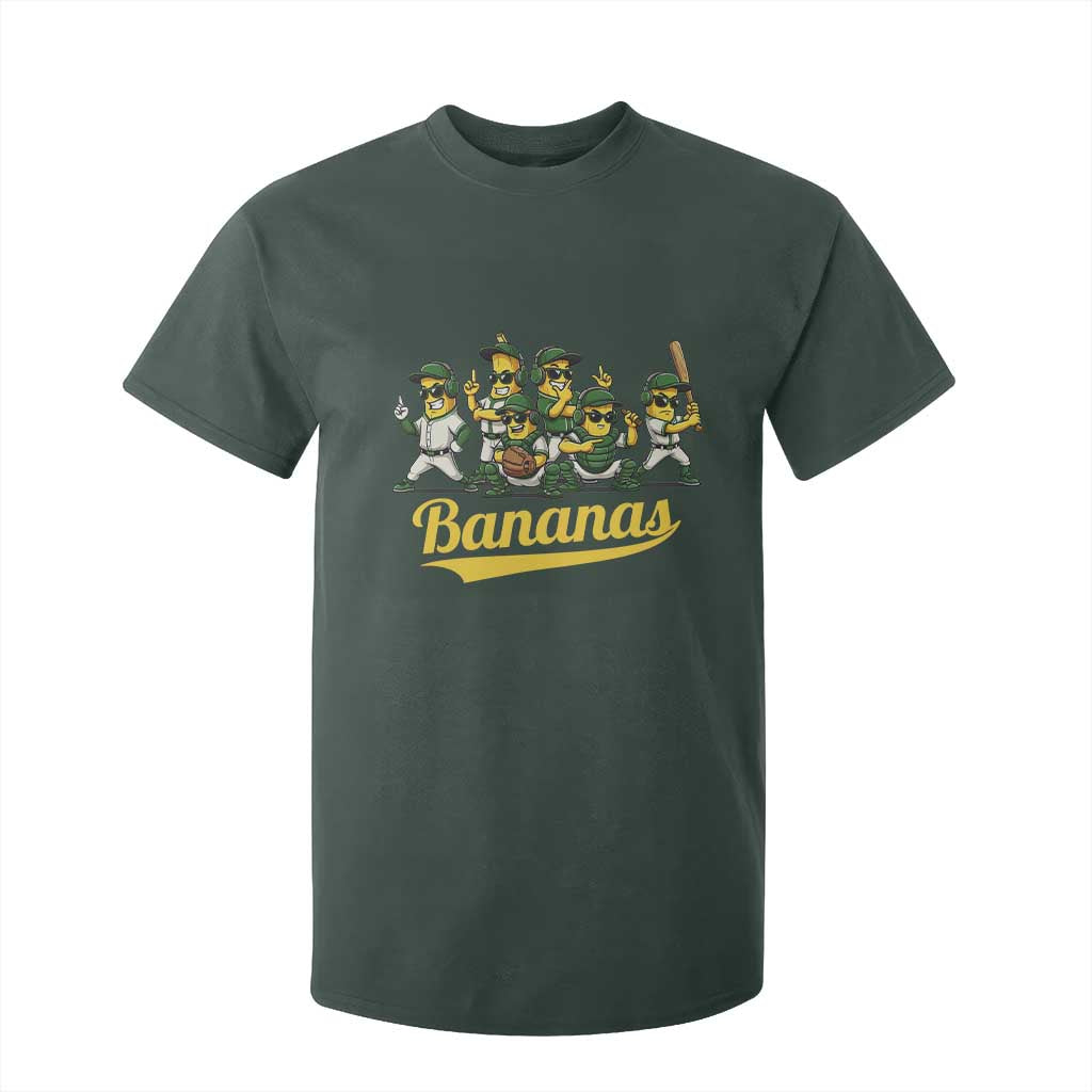 Cool Bananas Squad Playing Baseball Graphic T Shirt For Kid for Sports Fans Entertainment TS02 Dark Forest Green Print Your Wear