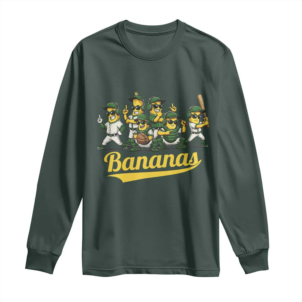 Cool Bananas Squad Playing Baseball Graphic Long Sleeve Shirt for Sports Fans Entertainment TS02 Dark Forest Green Print Your Wear
