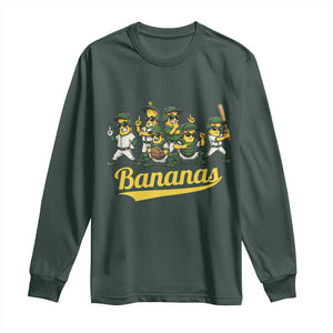 Cool Bananas Squad Playing Baseball Graphic Long Sleeve Shirt for Sports Fans Entertainment TS02 Dark Forest Green Print Your Wear