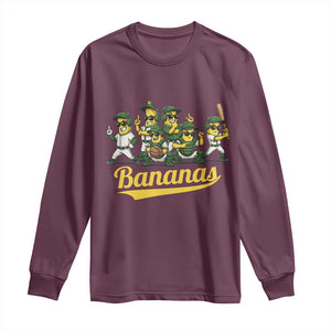 Cool Bananas Squad Playing Baseball Graphic Long Sleeve Shirt for Sports Fans Entertainment TS02 Maroon Print Your Wear
