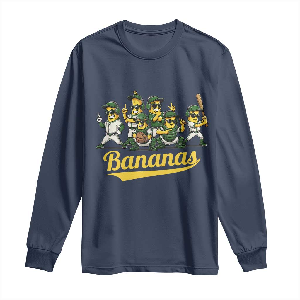 Cool Bananas Squad Playing Baseball Graphic Long Sleeve Shirt for Sports Fans Entertainment TS02 Navy Print Your Wear