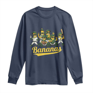 Cool Bananas Squad Playing Baseball Graphic Long Sleeve Shirt for Sports Fans Entertainment TS02 Navy Print Your Wear