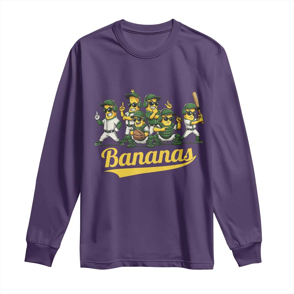Cool Bananas Squad Playing Baseball Graphic Long Sleeve Shirt for Sports Fans Entertainment TS02 Purple Print Your Wear