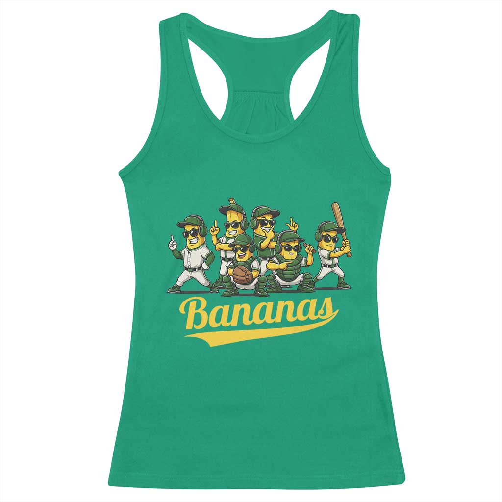 Cool Bananas Squad Playing Baseball Graphic Racerback Tank Top for Sports Fans Entertainment TS02 Irish Green Print Your Wear