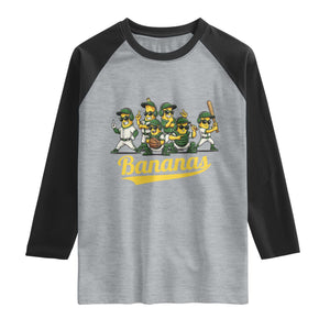 Cool Bananas Squad Playing Baseball Graphic Raglan Shirt for Sports Fans Entertainment TS02 Heather Gray Black Print Your Wear