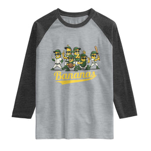 Cool Bananas Squad Playing Baseball Graphic Raglan Shirt for Sports Fans Entertainment TS02 Heather Gray Heather Charcoal Print Your Wear