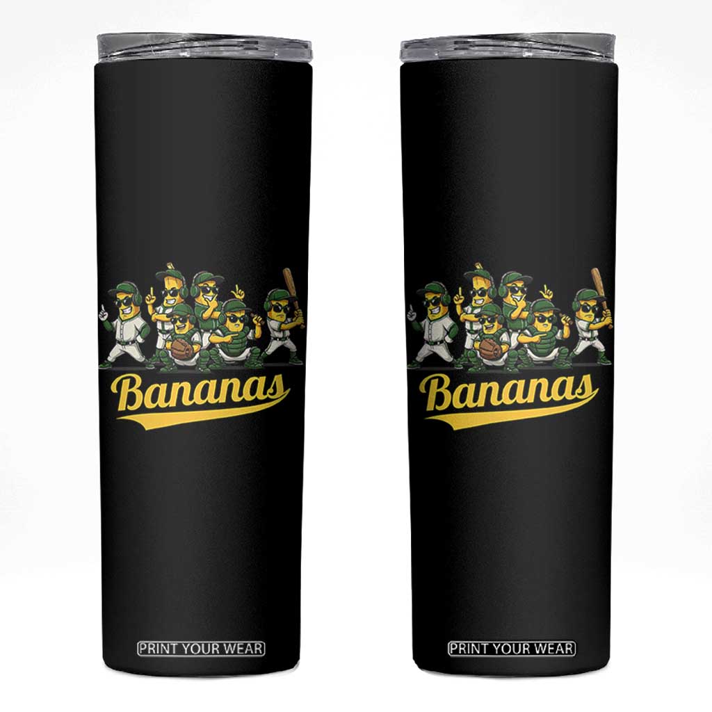 Cool Bananas Squad Playing Baseball Graphic Skinny Tumbler for Sports Fans Entertainment TS02 Black Print Your Wear