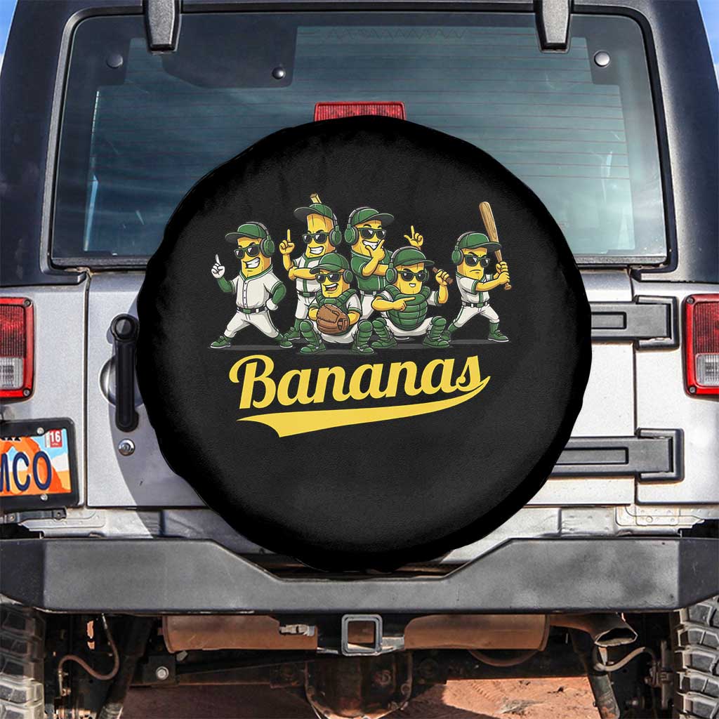 Cool Bananas Squad Playing Baseball Graphic Spare Tire Cover for Sports Fans Entertainment TS02 No hole Black Print Your Wear