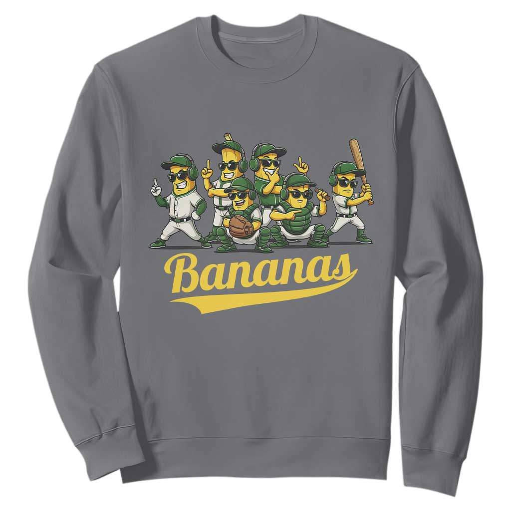 Cool Bananas Squad Playing Baseball Graphic Sweatshirt for Sports Fans Entertainment TS02 Charcoal Print Your Wear
