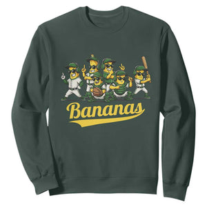 Cool Bananas Squad Playing Baseball Graphic Sweatshirt for Sports Fans Entertainment TS02 Dark Forest Green Print Your Wear