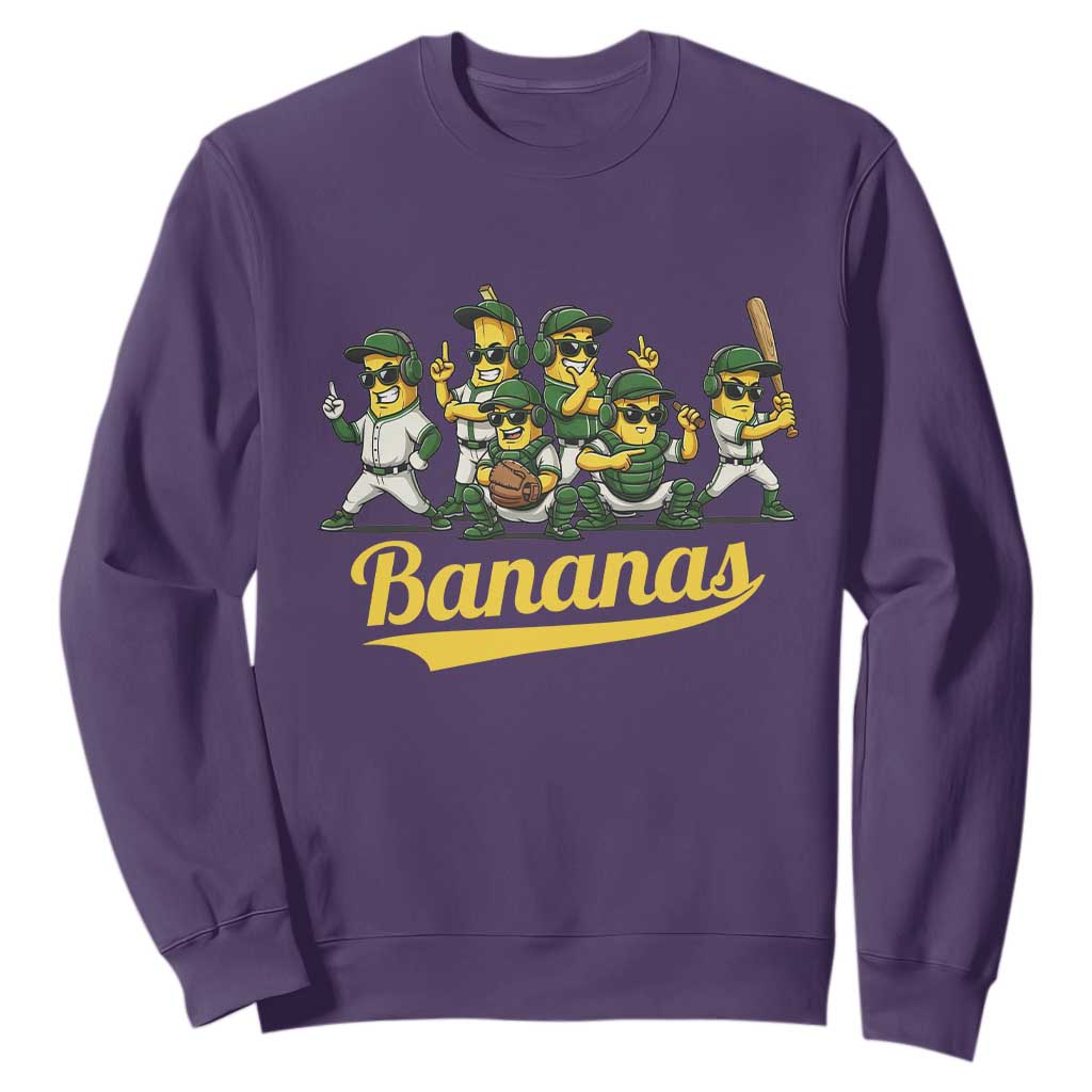 Cool Bananas Squad Playing Baseball Graphic Sweatshirt for Sports Fans Entertainment TS02 Purple Print Your Wear